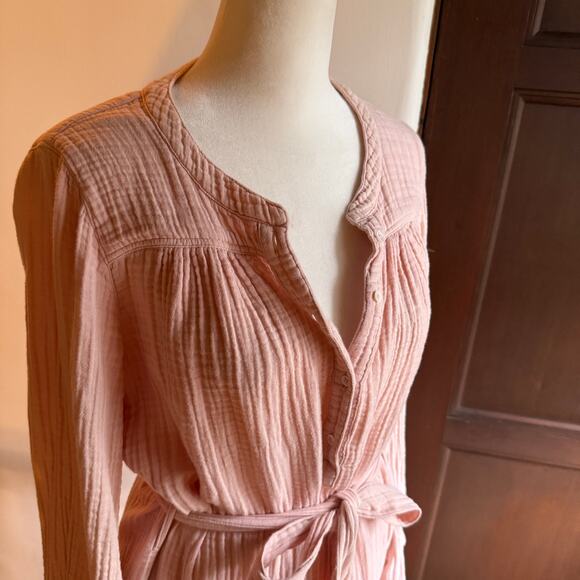 XIRENA | Opal Pink Double Gauze Long Sleeve Midi Dress Extra Small - Picture 2 of 8